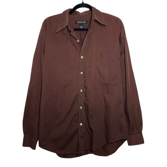 Vintage Structure Chocolate Brown Cotton Men's Unisex Button Up Shirt Medium - Picture 1 of 13